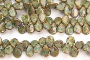 Picasso Aqua Olivine Pip Beads