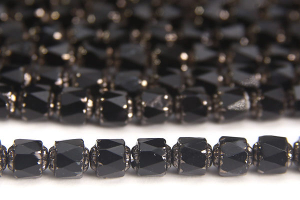 Black Gloss, Silver Crowned Facetted Cathedral Beads