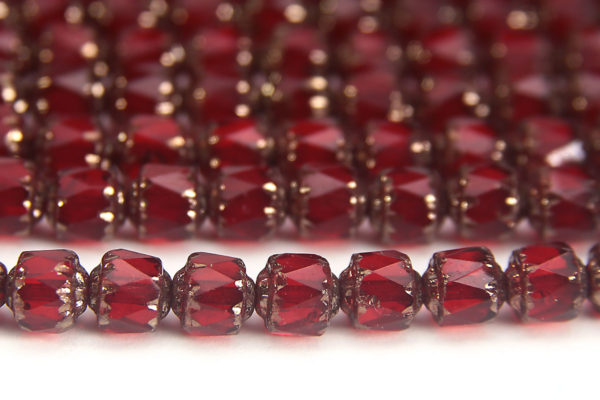 Ruby, Bronze Crowned Facetted Cathedral Beads